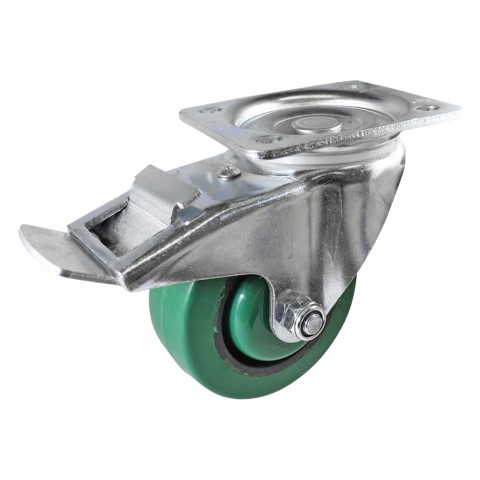 EASYROLL GREEN RUBBER SWIVEL PLATE BRAKE CASTOR 100MM 